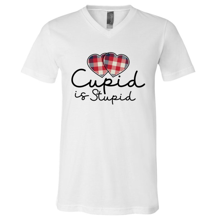 Cupid Is Stupid Valentines Day Funny V-Neck T-Shirt