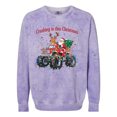 Crushing In This Christmas Holiday Xmas Santa Claus Reindeer Colorblast Crewneck Sweatshirt