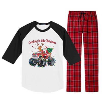 Crushing In This Christmas Holiday Xmas Santa Claus Reindeer Raglan Sleeve Pajama Set