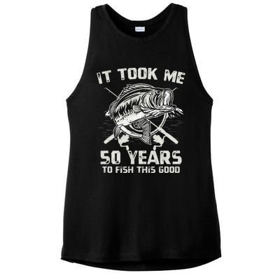 Cute It Took Me 50 Years To Fish 50th Birthday Gift Ladies PosiCharge Tri-Blend Wicking Tank