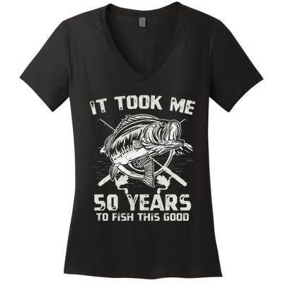 Cute It Took Me 50 Years To Fish 50th Birthday Gift Women's V-Neck T-Shirt