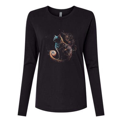 Cat In The Galaxy And Space Kitten Cat Head astronaut Womens Cotton Relaxed Long Sleeve T-Shirt