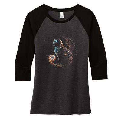 Cat In The Galaxy And Space Kitten Cat Head astronaut Women's Tri-Blend 3/4-Sleeve Raglan Shirt