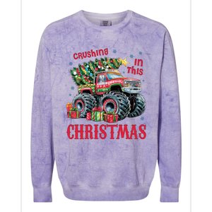 Crushing In This Christmas Xmas Holiday Red Monster Truck Colorblast Crewneck Sweatshirt