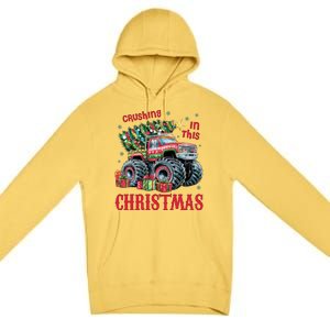 Crushing In This Christmas Xmas Holiday Red Monster Truck Premium Pullover Hoodie