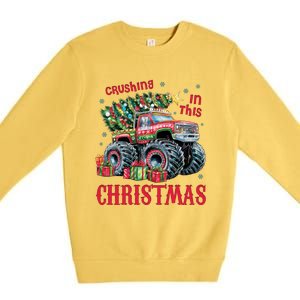 Crushing In This Christmas Xmas Holiday Red Monster Truck Premium Crewneck Sweatshirt