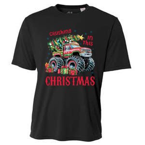 Crushing In This Christmas Xmas Holiday Red Monster Truck Cooling Performance Crew T-Shirt