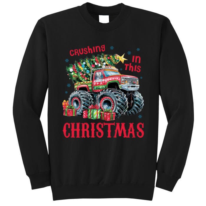 Crushing In This Christmas Xmas Holiday Red Monster Truck Sweatshirt