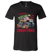 Crushing In This Christmas Xmas Holiday Red Monster Truck V-Neck T-Shirt