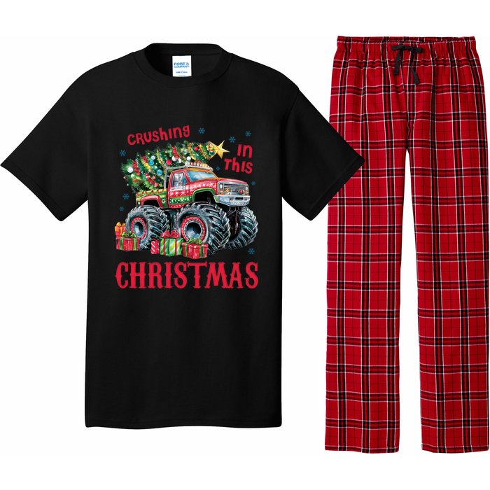 Crushing In This Christmas Xmas Holiday Red Monster Truck Pajama Set