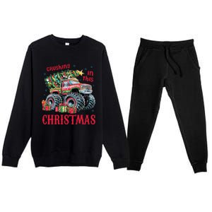 Crushing In This Christmas Xmas Holiday Red Monster Truck Premium Crewneck Sweatsuit Set