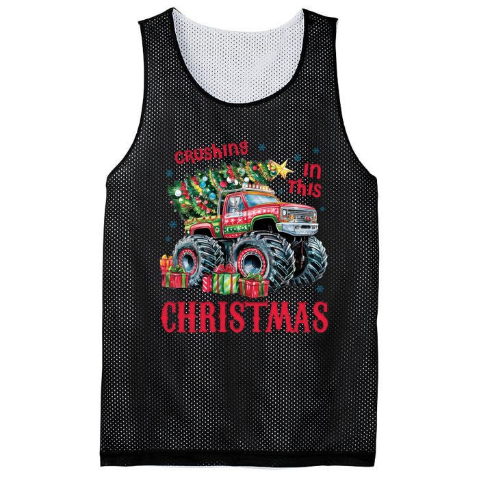 Crushing In This Christmas Xmas Holiday Red Monster Truck Mesh Reversible Basketball Jersey Tank