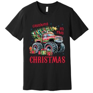 Crushing In This Christmas Xmas Holiday Red Monster Truck Premium T-Shirt