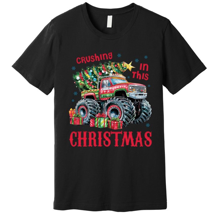 Crushing In This Christmas Xmas Holiday Red Monster Truck Premium T-Shirt