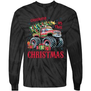 Crushing In This Christmas Xmas Holiday Red Monster Truck Tie-Dye Long Sleeve Shirt