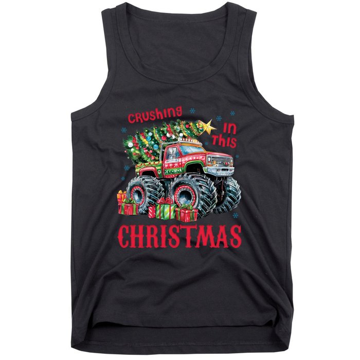 Crushing In This Christmas Xmas Holiday Red Monster Truck Tank Top