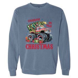 Crushing In This Christmas Xmas Holiday Red Monster Truck Garment-Dyed Sweatshirt