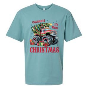 Crushing In This Christmas Xmas Holiday Red Monster Truck Sueded Cloud Jersey T-Shirt