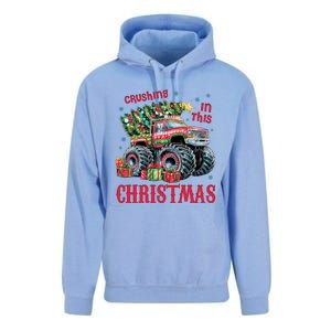 Crushing In This Christmas Xmas Holiday Red Monster Truck Unisex Surf Hoodie