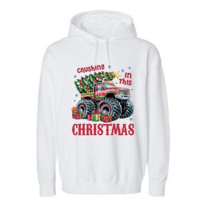 Crushing In This Christmas Xmas Holiday Red Monster Truck Garment-Dyed Fleece Hoodie