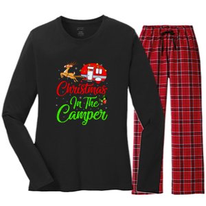 Christmas In The Camper Xmas Lighting Camping RV Christmas Gift Women's Long Sleeve Flannel Pajama Set 