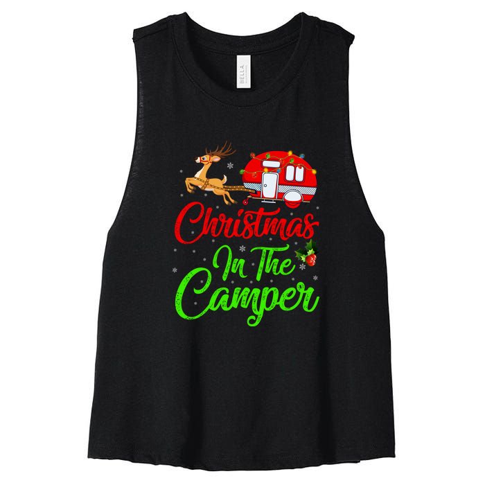 Christmas In The Camper Xmas Lighting Camping RV Christmas Gift Women's Racerback Cropped Tank