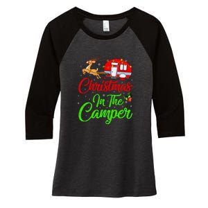 Christmas In The Camper Xmas Lighting Camping RV Christmas Gift Women's Tri-Blend 3/4-Sleeve Raglan Shirt