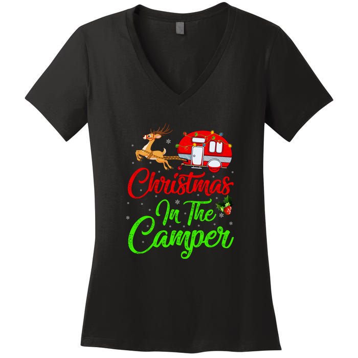 Christmas In The Camper Xmas Lighting Camping RV Christmas Gift Women's V-Neck T-Shirt