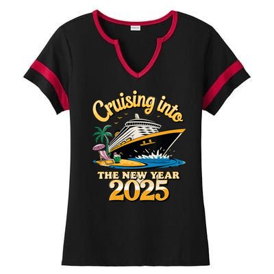 Cruising Into The New Year 2025 Family Cruise Holiday 2025 Ladies Halftime Notch Neck Tee