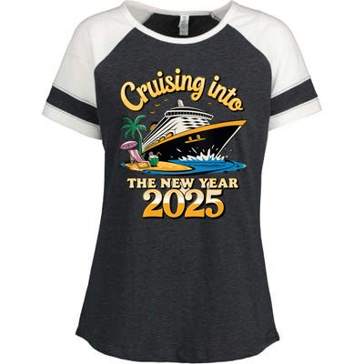 Cruising Into The New Year 2025 Family Cruise Holiday 2025 Enza Ladies Jersey Colorblock Tee