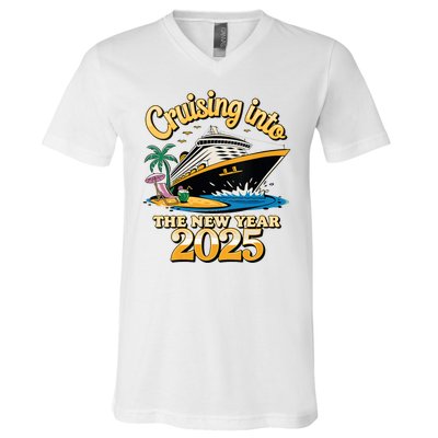 Cruising Into The New Year 2025 Family Cruise Holiday 2025 V-Neck T-Shirt