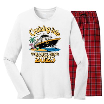 Cruising Into The New Year 2025 Family Cruise Holiday 2025 Women's Long Sleeve Flannel Pajama Set 