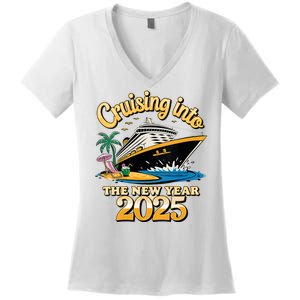 Cruising Into The New Year 2025 Family Cruise Holiday 2025 Women's V-Neck T-Shirt