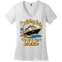 Cruising Into The New Year 2025 Family Cruise Holiday 2025 Women's V-Neck T-Shirt