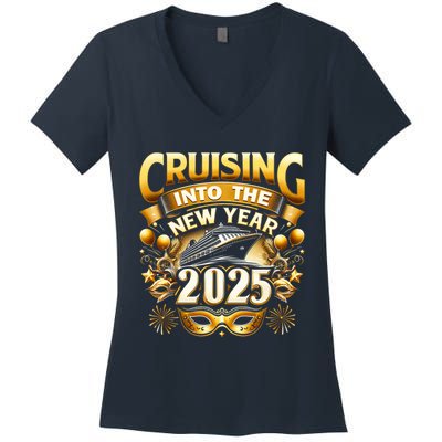 Cruising Into The New Year 2025 Family New Year Trip 2025 Women's V-Neck T-Shirt