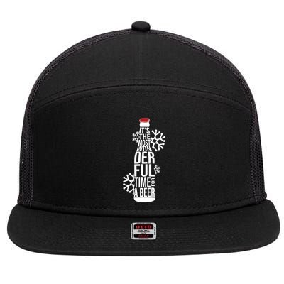 Christmas Its The Most Wonderful Time For A Beer 7 Panel Mesh Trucker Snapback Hat