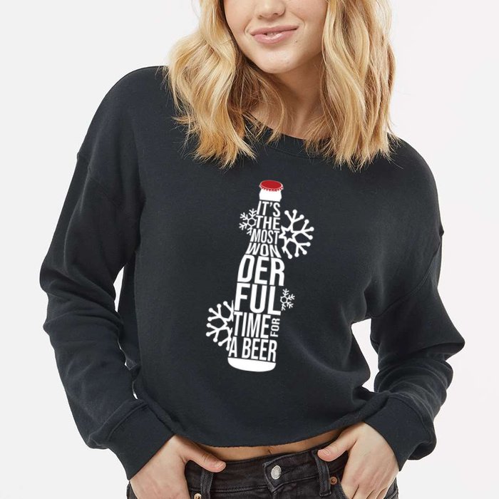 Christmas Its The Most Wonderful Time For A Beer Cropped Pullover Crew