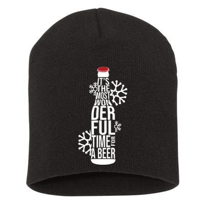 Christmas Its The Most Wonderful Time For A Beer Short Acrylic Beanie
