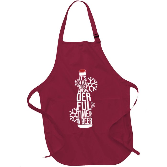 Christmas Its The Most Wonderful Time For A Beer Full-Length Apron With Pockets