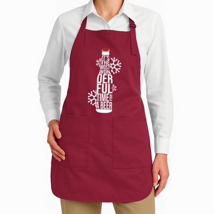 Christmas Its The Most Wonderful Time For A Beer Full-Length Apron With Pockets