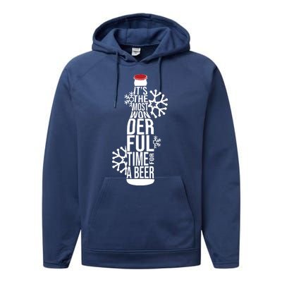 Christmas Its The Most Wonderful Time For A Beer Performance Fleece Hoodie