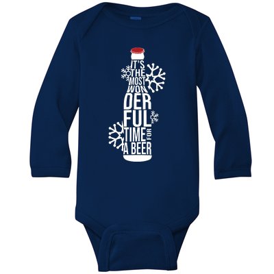 Christmas Its The Most Wonderful Time For A Beer Baby Long Sleeve Bodysuit