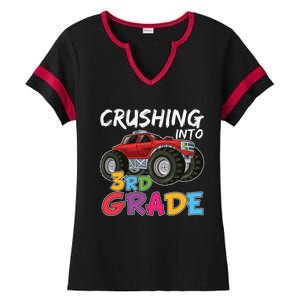 Crushing Into Third Grade Monster Truck Cute 3Rd Grade Gift Ladies Halftime Notch Neck Tee