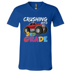 Crushing Into Third Grade Monster Truck Cute 3Rd Grade Gift V-Neck T-Shirt