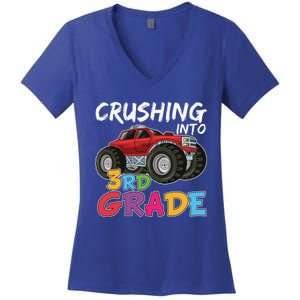 Crushing Into Third Grade Monster Truck Cute 3Rd Grade Gift Women's V-Neck T-Shirt