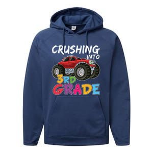 Crushing Into Third Grade Monster Truck Cute 3Rd Grade Gift Performance Fleece Hoodie