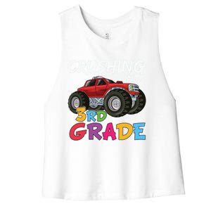 Crushing Into Third Grade Monster Truck Cute 3Rd Grade Gift Women's Racerback Cropped Tank