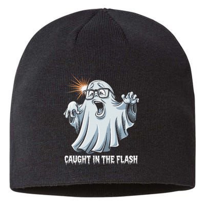 Caught In The Flash Funny Ghost Design For Halloween Fans Sustainable Beanie