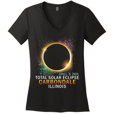 Carbondale Illinois Total Solar Eclipse April 8 2024 Women's V-Neck T-Shirt
