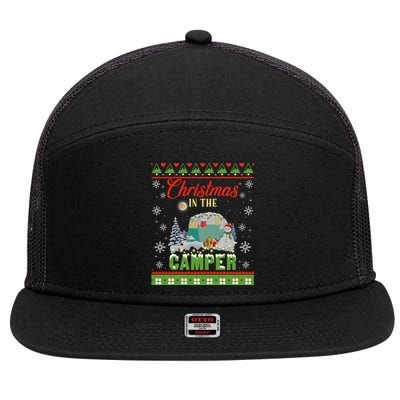 Christmas In The Camper Family Funny Camping Lover Xmas Trip Gift 7 Panel Mesh Trucker Snapback Hat